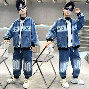 男童套装2025新款儿童洋气时髦秋装小男孩网红炸街牛仔两件套春秋