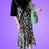 大码 裙子女胖mm碎花裙假两件显瘦t恤雪纺连衣裙 m新款 女装 2020夏装