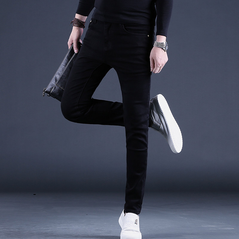 纯黑色裤子男款牛仔裤男士韩版潮流秋冬休M闲长裤弹力修身小脚新