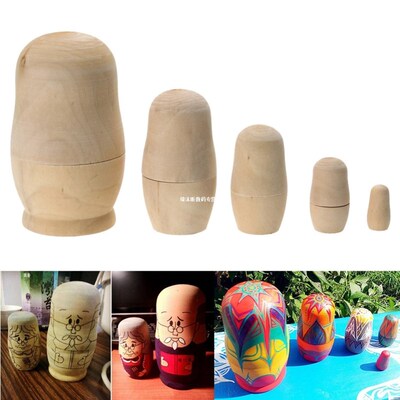 5Pcs DIY Wooden Blank Embryos Russian Nesting Dolls Matryosh