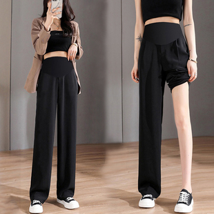 垂感怀孕期春秋运动长裤 孕妇阔腿裤 外穿宽松直筒九分裤 h薄款 夏季