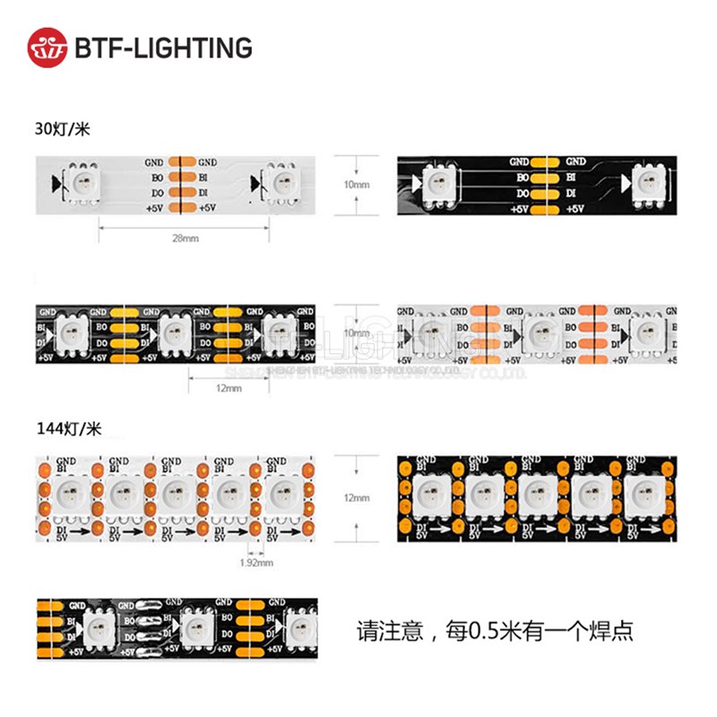 速发WS2813B全彩LED灯带5050RGB单点单控断点续传幻彩跑马流水软