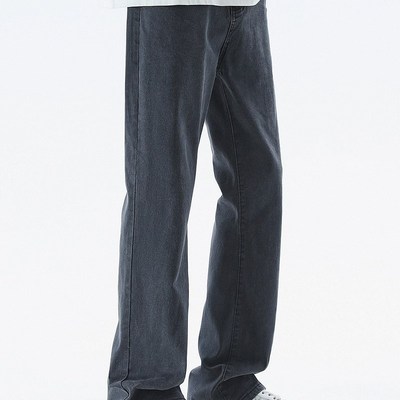 LKTM男装#美式水洗雾q霾灰牛仔裤男女休闲潮牌休闲cleanfit微喇裤