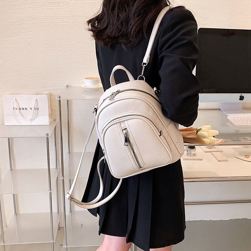 双肩包女大学生简约小巧皮质小背包韩系百搭女生逛街斜挎包包女包