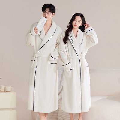 睡袍女春秋季浴袍女长款情侣睡衣2024年新款秋冬款浴袍男家居服