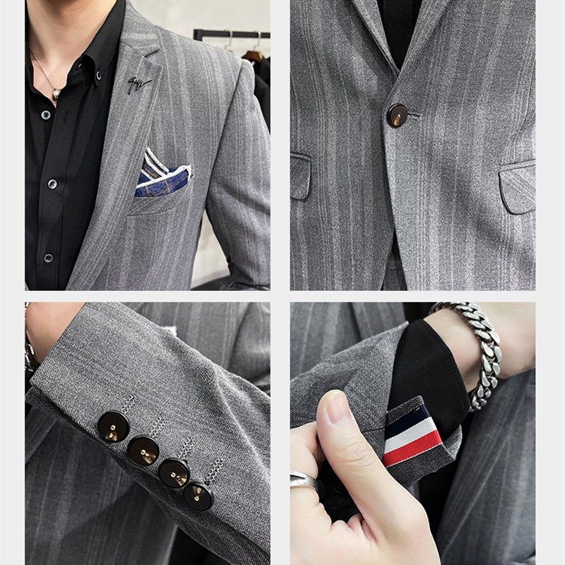 西装套装男修身西服条纹结婚新郎礼服商务休闲上班正装英伦高品质,男装,休闲西服,淘宝优惠券,粉丝福利购,淘宝优惠卷