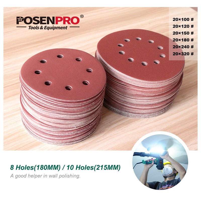 180mm/215mm Sanding Disc Sandpaper Assorted holes 100/120/15