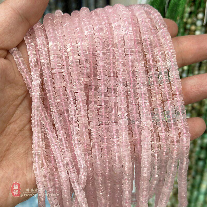 天然高品质水晶算盘珠 净透磷灰石粉晶橄榄石隔片散珠diy饰品配件