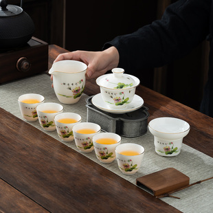羊脂玉功夫茶具套组家用办公室高档泡茶盖.碗茶杯礼 雅韵2023新款