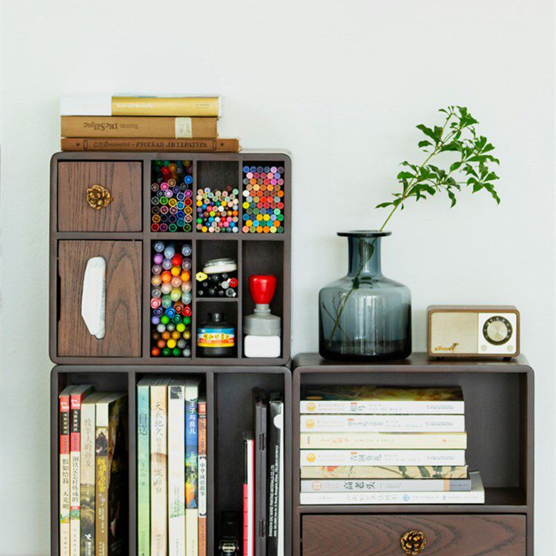 桌面置物架文件收纳盒简易收纳柜木制分格书架办公书桌多层收纳架