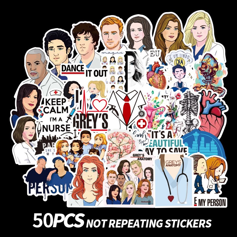 50Pcs TV Show Greys Anatomy Waterproof Stickers Kids Toy St