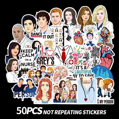 50Pcs TV Show Greys Anatomy Waterproof Stickers Kids Toy St