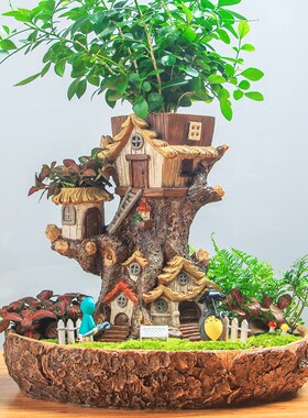 Succulent Planter Flower-Pot Sculpture Miniature Fairy Treeh