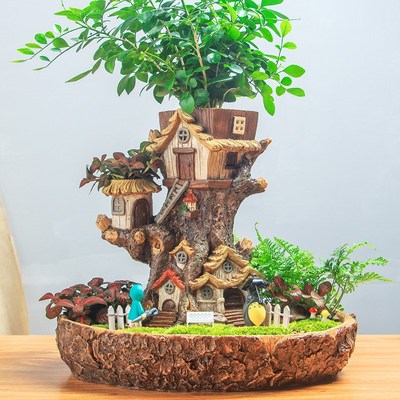 Succulent Planter Flower-Pot Sculpture Miniature Fairy Treeh