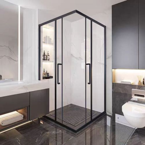 极窄直角L型淋浴房侧移门卫生间一体式家用干湿分离隔断双推拉门