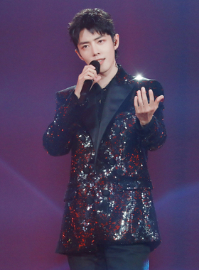 新肖战追a光吧哥哥付辛博同款双排扣亮片演出跳街舞表演男团西服9