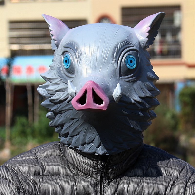 日漫鬼灭之刃面具万圣o节乳胶嘴平伊之助猪脸头套cosplay派对道具