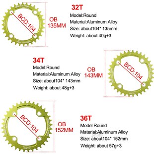 104BCD Round 30T 32T 34T 36T 38T Chainwheel Circle Crankset