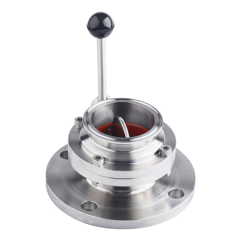 热销中新款手动快装法兰蝶阀夹04不锈钢卫生级3头卡箍式法兰阀门