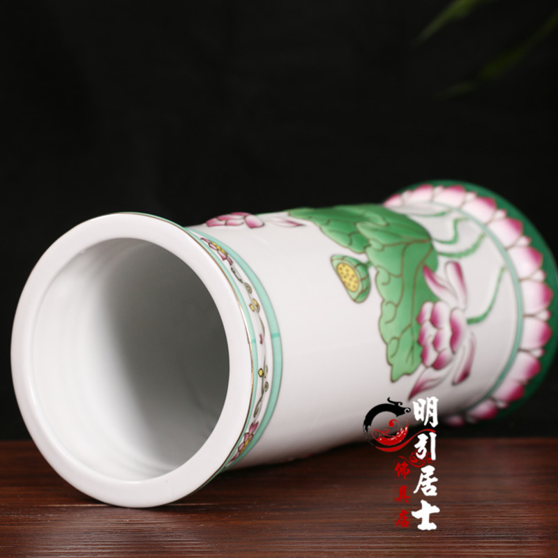 现货明引 无字浮雕莲花敞口花瓶 A香炉 香桶 供瓶 供水杯8寸花瓶