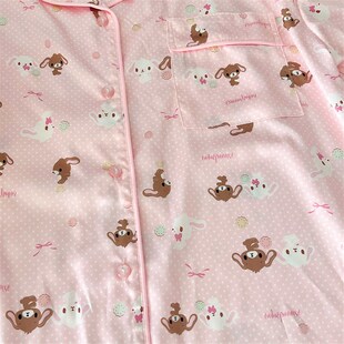 小猫缝纫机 甜点兔春夏宽松冰丝短袖短裤长裤睡衣家居服套装女