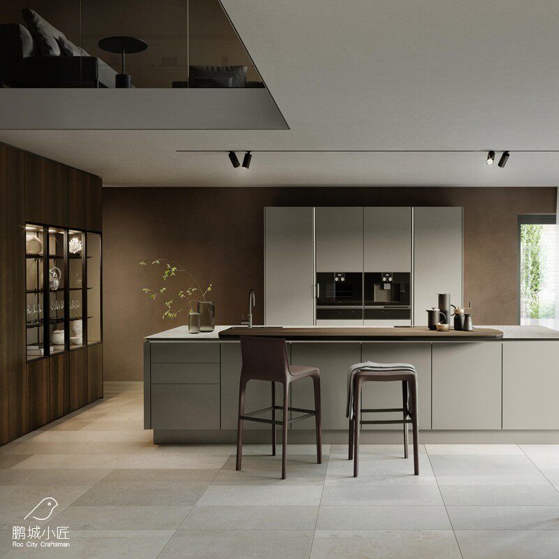 深圳整体厨柜定制不锈钢柜体门板德赛斯岩板台面中岛岛台全屋订做