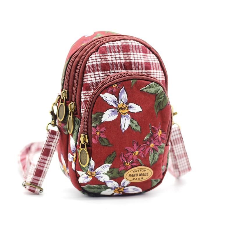 三层拉链放手机的小包包斜挎大屏手机包中年斜跨布包妈妈迷你小包