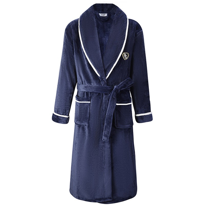 速发Winter Warm Men Nightwear Patchwork Long Robe Gown Sleep