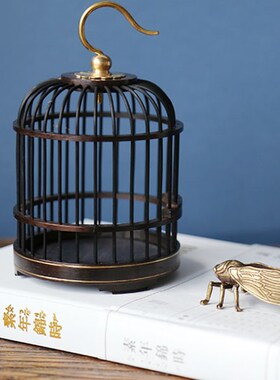 新中式木质金属迷你小鸟笼茶室茶桌客厅玄关房间软装饰品托盘摆件