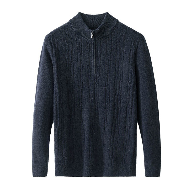 2024秋冬高端7羊绒93羊毛半高拉链提花男士羊毛衫保暖打底针织衫