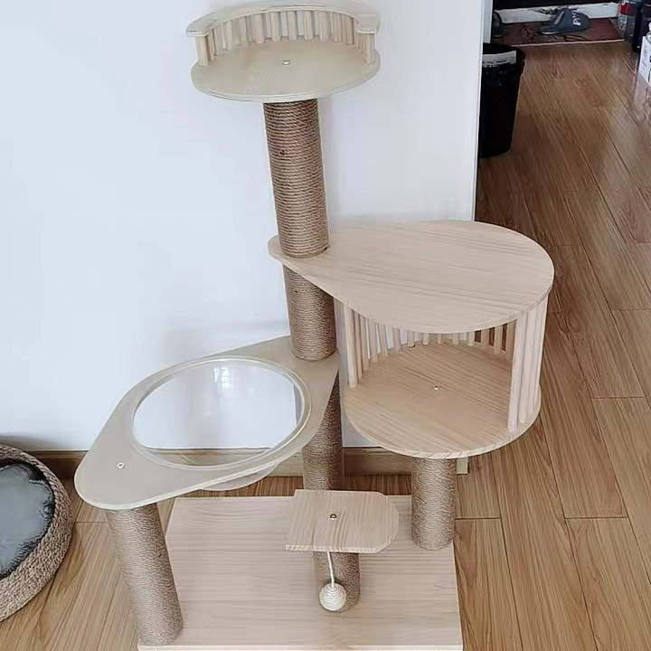 高档小型猫爬架猫窝猫树一体太空舱实木架子四季猫抓柱跳台太空仓