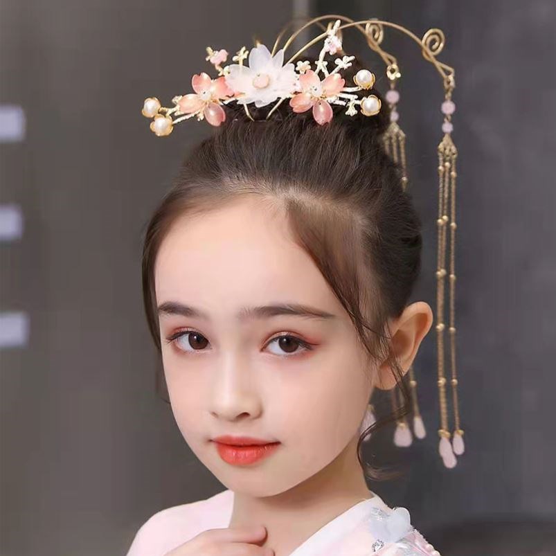 速发盘发金钗簪子简单古风步摇儿童汉服发饰唐装明制公主头饰女童