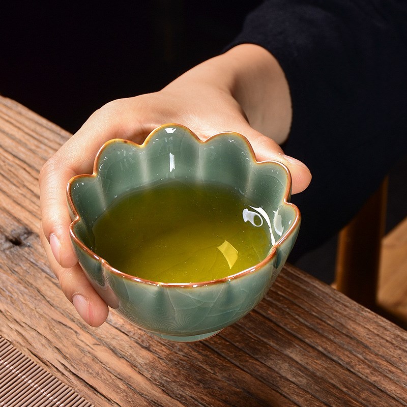 现货五大名窑陶瓷莲花杯大主人杯汝窑哥窑可养开片主人杯钧窑单杯