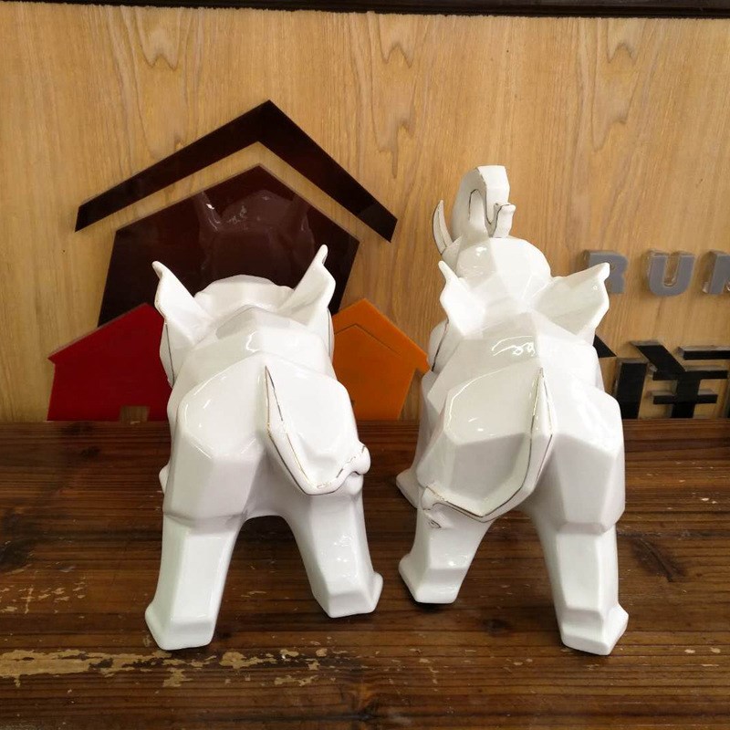 新中式 描金陶瓷装饰 餐桌摆件 客厅工艺品  情侣大象