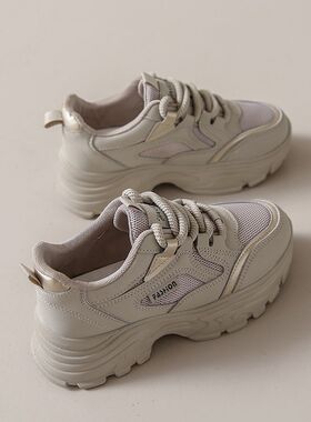 老爹鞋女34小码内增高小黑鞋秋季新款7CM厚底时尚休闲跑步运动鞋
