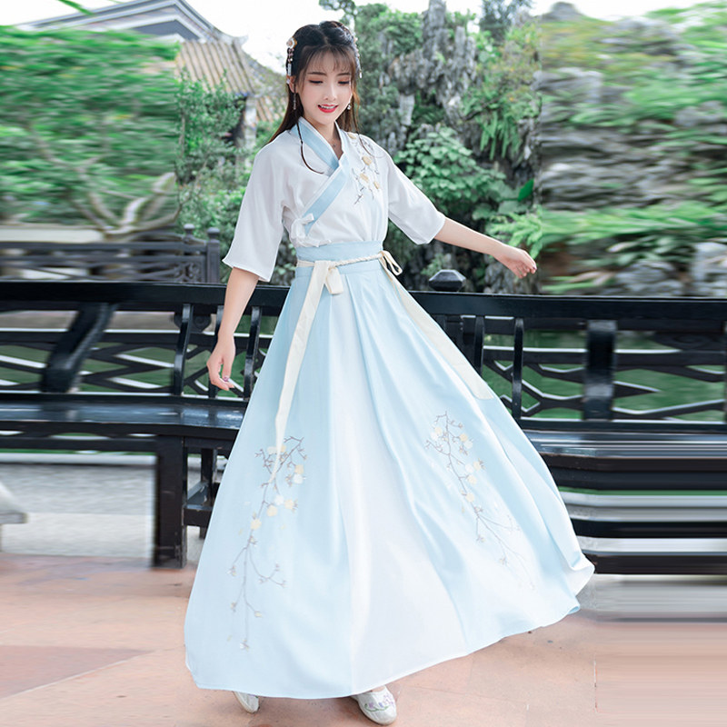 热销改良版古装汉服连衣裙少女夏装初中高中学生中国风汉元素裙子