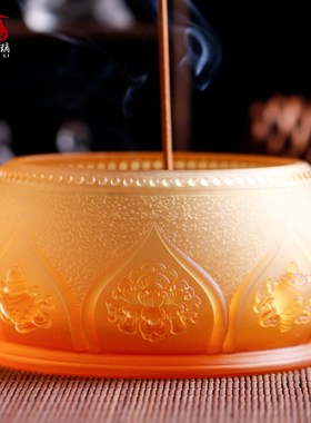 琉璃吉祥花香炉佛堂供具香薰炉沉香线香塔香立香炉佛堂用品摆件