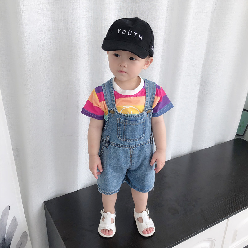 新品宝宝背带裤夏装婴儿薄款短裤小童可开档牛仔裤女男.童夏季洋