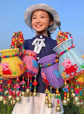小背篓竹编婴儿小孩儿童藤编手工后背式宝宝背的编织民族风小背篼