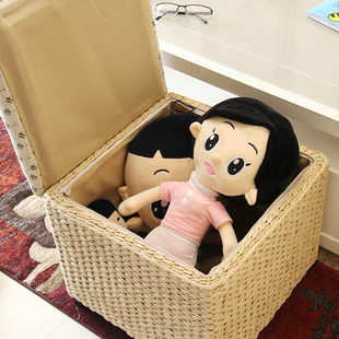 草编收纳凳子储物凳家用矮凳桌边实木长方凳进门口可坐人试换鞋凳