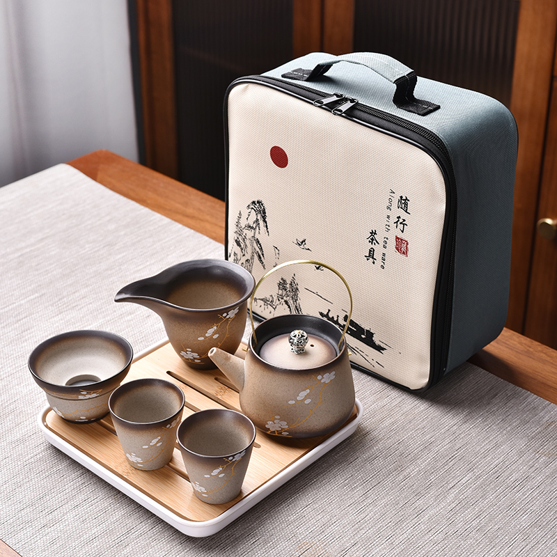 家用整套功夫茶具套装便携式旅行茶具提梁壶盖碗茶海茶滤茶杯茶盘