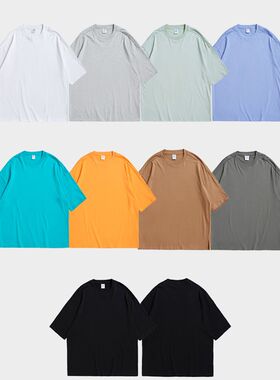 INF男装|直播货源190g克重新疆棉宽松欧美纯Q色开叉T恤五分袖短袖