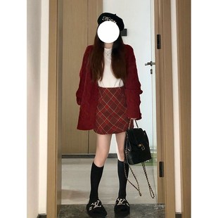 新年圣诞红色麻花毛衣外套女秋冬季 宽松慵懒风加厚中长款 针织开衫