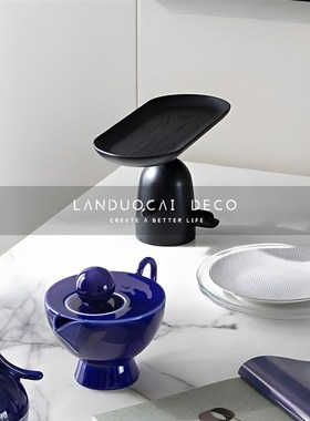 简约现代黑色木质创n意托盘果盘摆件售楼处样板间客厅餐厅桌面饰