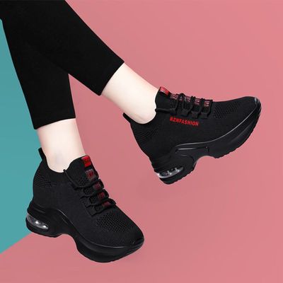 推荐Black New Female Mesh Fashion Platform Sneakers Wedge Sh