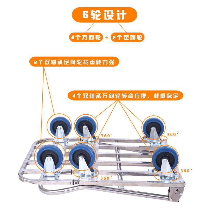 载重王不锈钢大平板手推车拉货搬运车拖车家用折叠便携乌龟手拉车