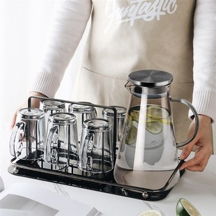 北欧玻璃杯带把柄耐热喝水杯子女夏季家用绿茶杯客厅待客水杯套装