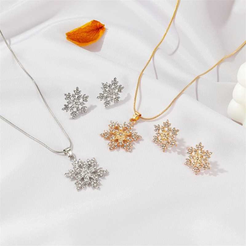 网红3 Pcs/set Snowflake Necklace Earrings Christmas Luxury J