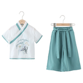 薄款 男孩古装 儿童唐装 套装 演出服 改良短袖 宝宝汉服男童中国风夏季