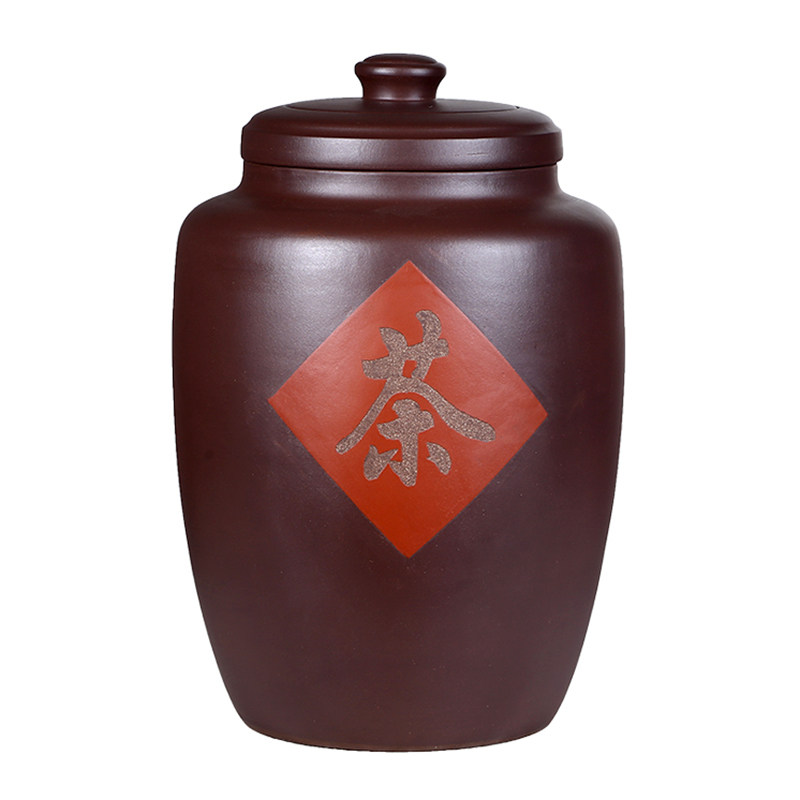 宜兴手工紫砂茶叶罐大号普洱储茶缸粗陶特大码茶饼密封家用存茶罐
